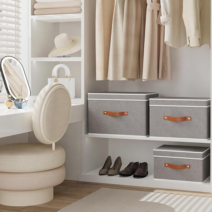 Fabric Storage Bins with Lids, Linen Foldable Clothes Boxes, Closet Organizer - Image 4