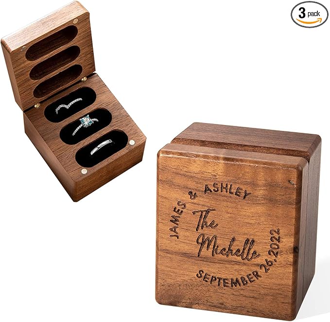Custom Engraving Ring Gift Box Wooden Presentation Jewelry Box Case by Unknown