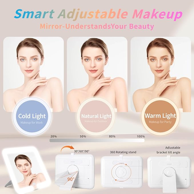 Makeup Bag with LED Mirror & Magnifier, Large Cosmetic Organizer Travel Makeup - Image 3