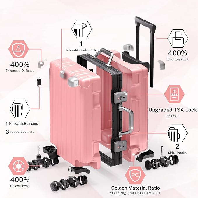 Krute Carry On Luggage 20 inch Aluminum Frame Suitcase - Image 3