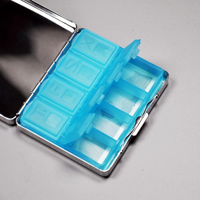 8‑Compartment Metal Pill Box Organizer – Portable Medicine Case 3″×2.6″ | - Image 5