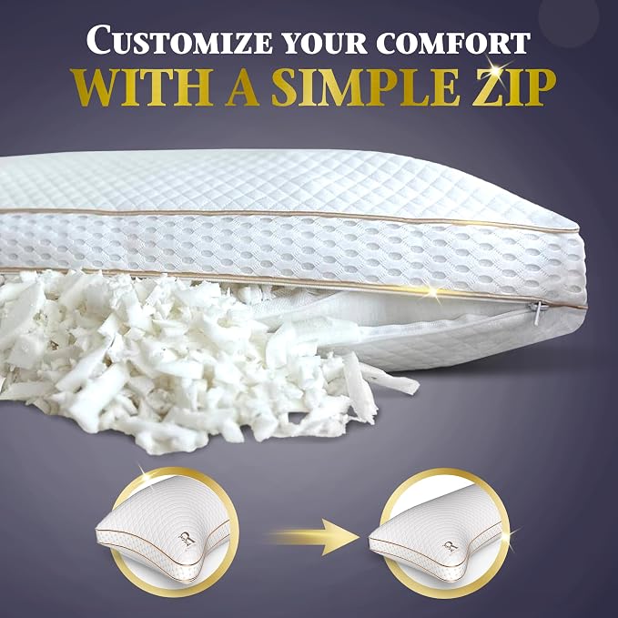 Royal Therapy 4-Pack Adjustable Queen Pillows, Shredded Memory Foam Pillows - Image 2