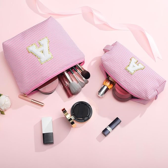 YOOLIFE Cute Pink Initial Make Up Bag Travelling, Personalized Makeup Bag - Image 7