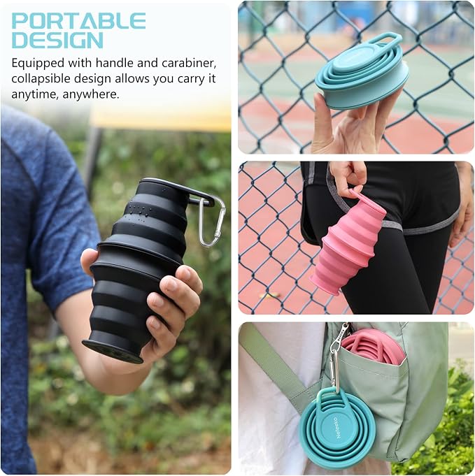 Nefeeko Collapsible Water Bottle, 17oz Reuseable BPA Free Silicone Foldable - Image 2