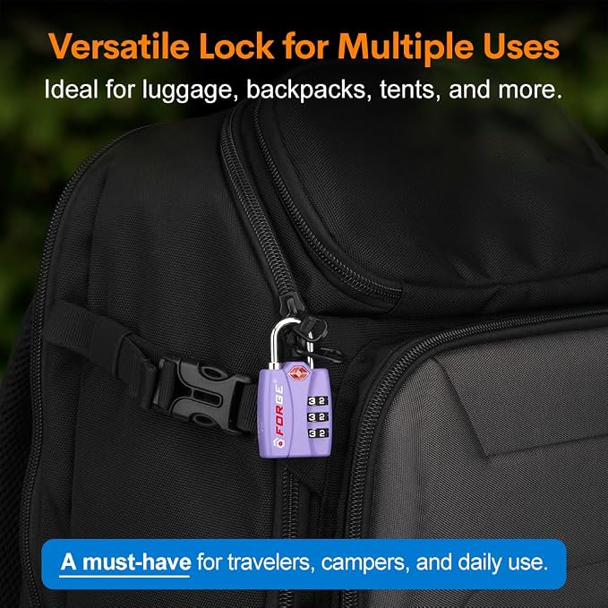 Forge Luggage Locks TSA Approved 4 Pack Purple, Small Combination Lock - Image 5