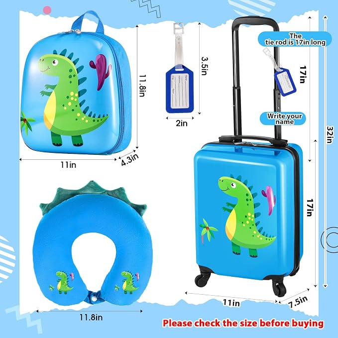 Sanwuta 4 Pcs Kids Luggage Set Kids Backpack Travel Rolling Suitcase - Image 2