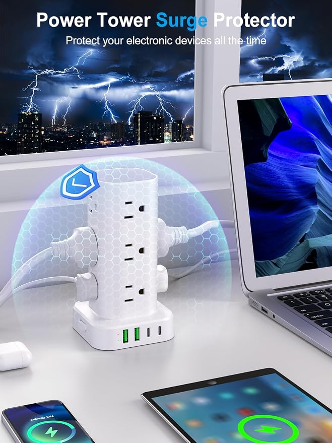 Power Strip with Wireless Charger, Flat Plug Surge Protector with 10FT - Image 6