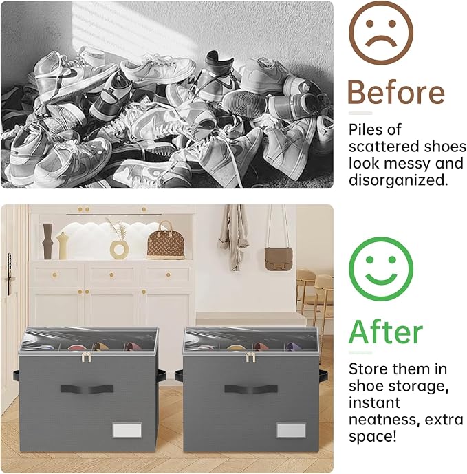 3 Pack Shoe Organizer for Closet, Foldable Shoe Storage Containers, Fits up to - Image 4