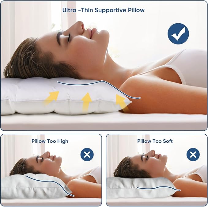 MINUPWELL Ultra Flat Pillows for Sleeping Thin, 7D High Support 2.5 inch Height - Image 5