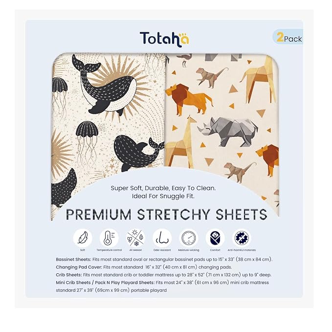 TotAha Premium Stretchy Crib Sheets-Hypoallergenic, Silky Comfort, Buttery Soft by TotAha%7CUnitedStates