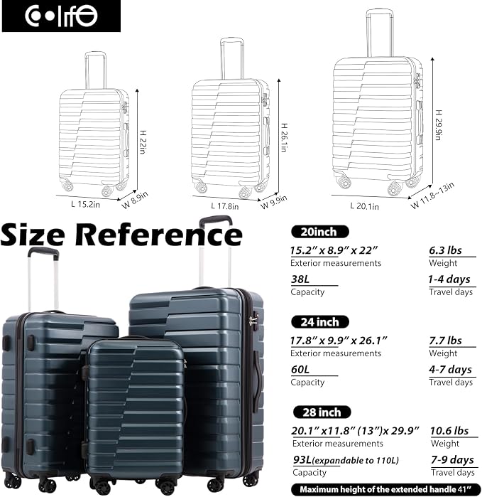 Coolife Luggage Suitcase Carry on Hardside PC+ABS Spinner TSA Lock Telescopic - Image 7
