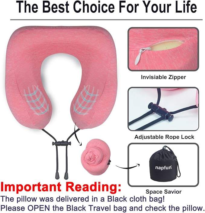 napfun Neck Pillow for Traveling, Upgraded Travel Neck Pillow for Airplane 100% - Image 6