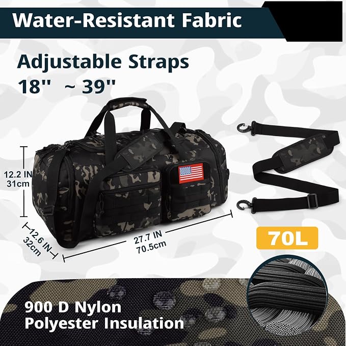 Tactical Gym Bag for Men，70L Large 3 in 1 Sports Duffle Bag - Image 4