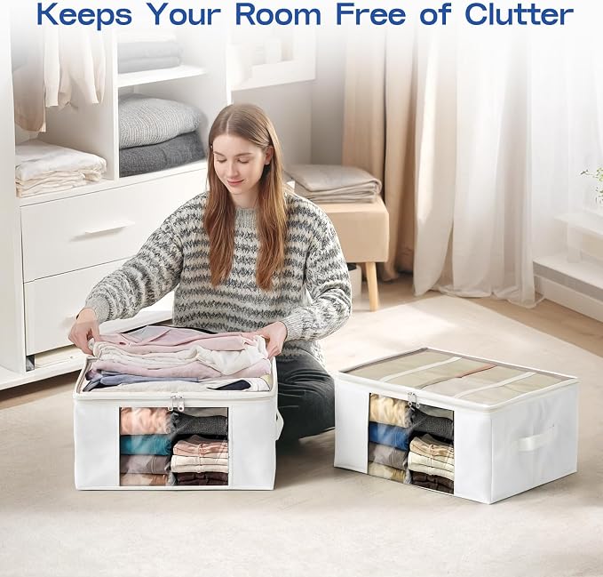 Clothes Storage Bags, Foldable Thick Fabric Blanket Storage Bags, Large Clear - Image 3