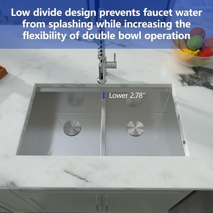 Dcolora 36 Inch Large Double Bowl Low-Divide Kitchen Sink Undermount 16 Gauge - Image 2