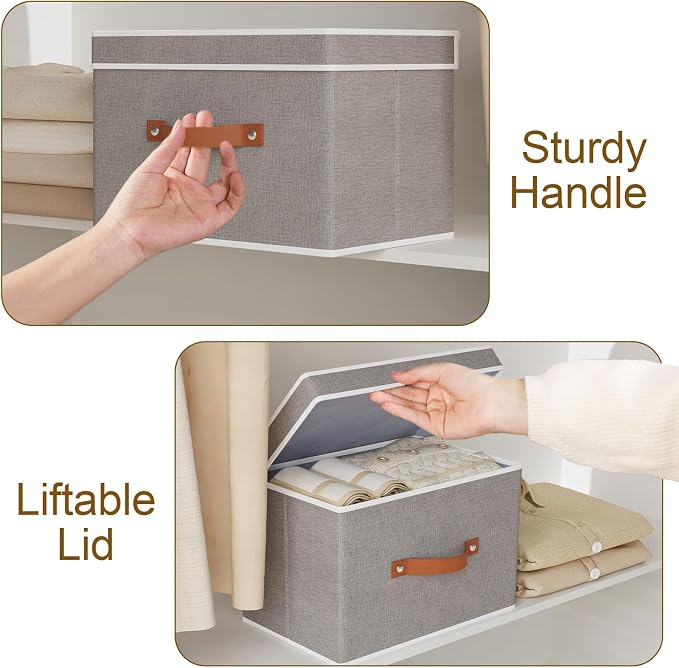 Collapsible Storage Bins with Lids, 5 Pack Linen Foldable Cloth Baskets - Image 5