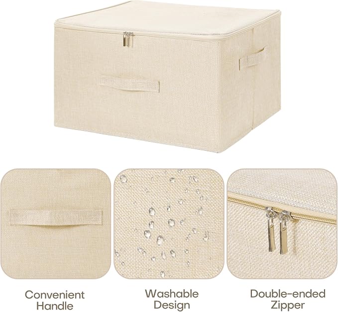 ANMINY Storage Bins with Zipper Lids 36 Qt Lidded Fabric Storage Boxes Baskets - Image 3