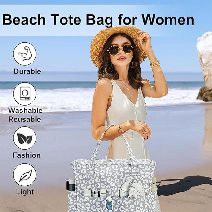 LEDAOU Large Beach Tote Bag Women Waterproof Sandproof Zipper Beach Tote Bag - Image 8