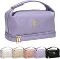 Personalized Makeup Bag with Handle, Initial Double Layer Cosmetic Bag with by Vogewood