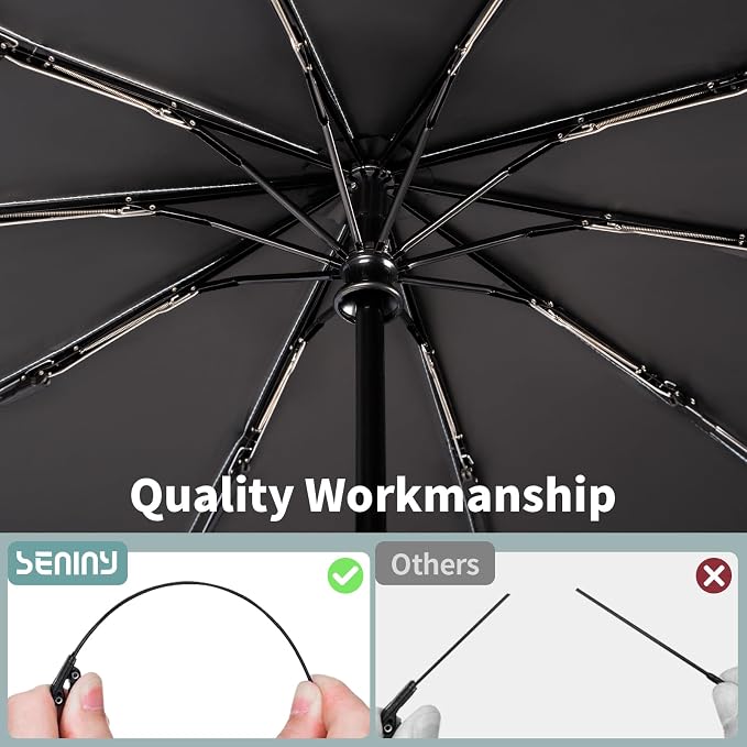 Seniny Windproof Travel Umbrella, Double Vented Canopy Large Umbrellas - Image 8