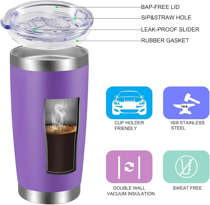 VEGOND 20oz Tumbler with Lid and Straw Stainless Steel Tumbler Cup Vacuum - Image 2