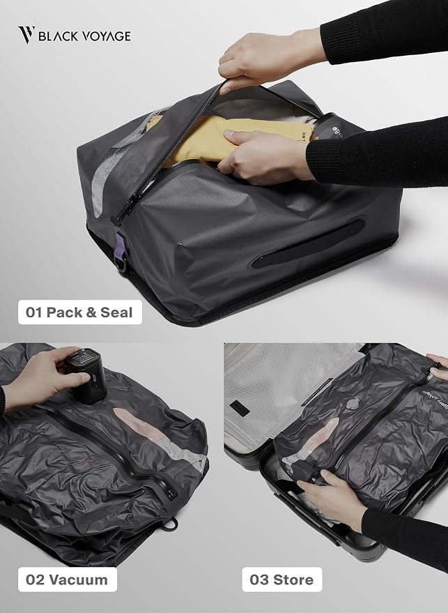 Black Voyage Reusable Vacuum Compression Travel Bag - Image 8