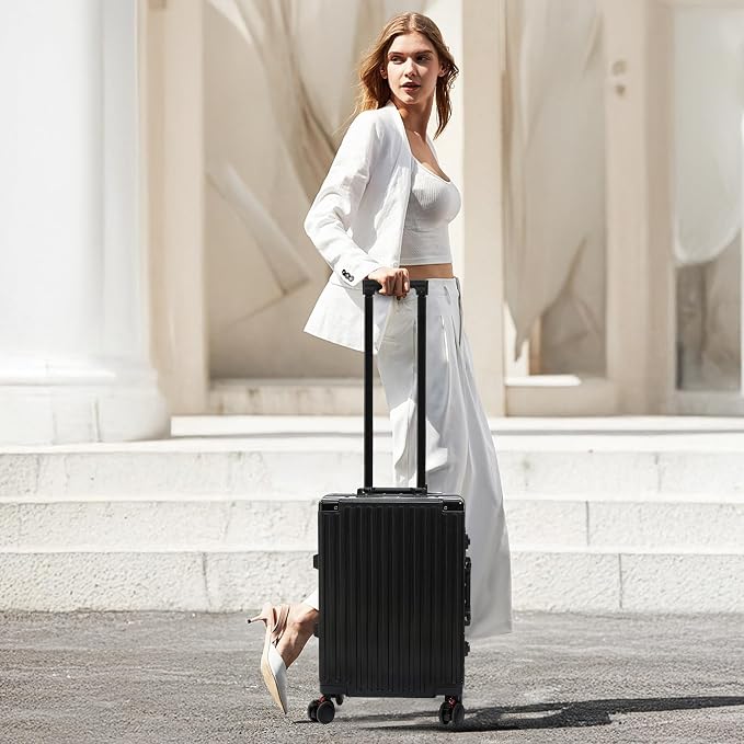 26 Inch Checked Luggage with Spinner Wheels, No Zipper Aluminum Frame Hard - Image 2