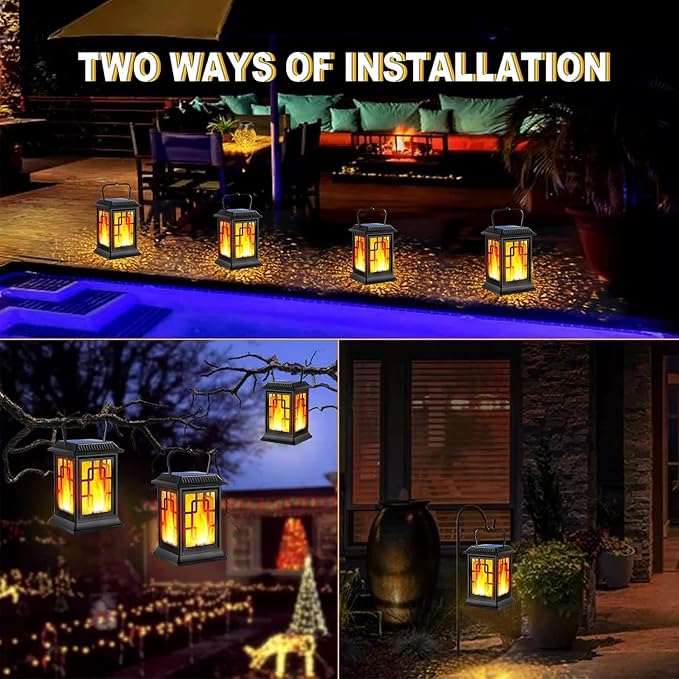 Solar Lanterns Outdoor Waterproof Hanging Lanterns Garden Solar Powered Flame - Image 7