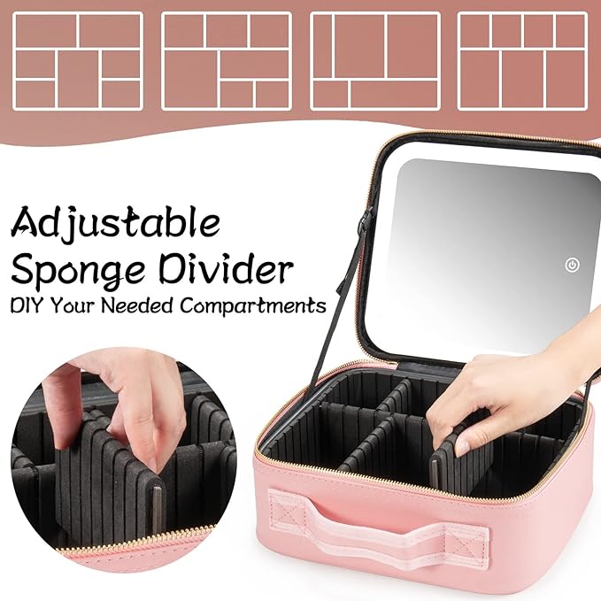 Makeup Travel Train Case with Mirror LED Light 3 Adjustable Brightness Large - Image 3