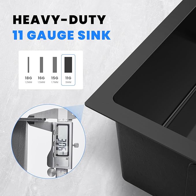 POPFLY Kitchen Sink, 15×17 Inch Drop In Black Small Kitchen Sinks, 18 Gauge - Image 3
