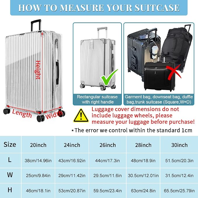 Yotako Upgraded Zippered Clear PVC Suitcase Cover, 24 Inch Luggage Covers - Image 7