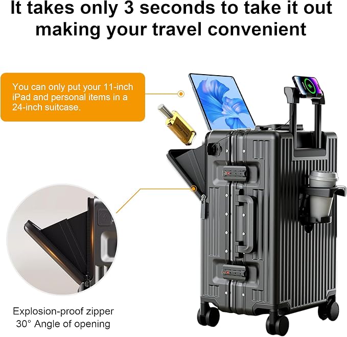 Zipperless Luggage, Polycarbonate Aluminum Hard Shell, Expandable Carry-On - Image 5
