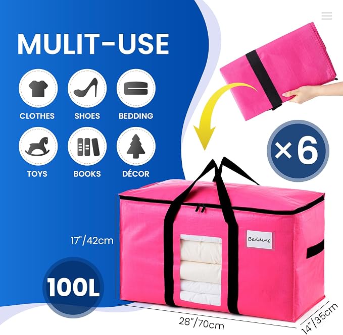 TAILI 6 Pack Pink Extra Large Moving Bags, Heavy Duty Totes - Image 3