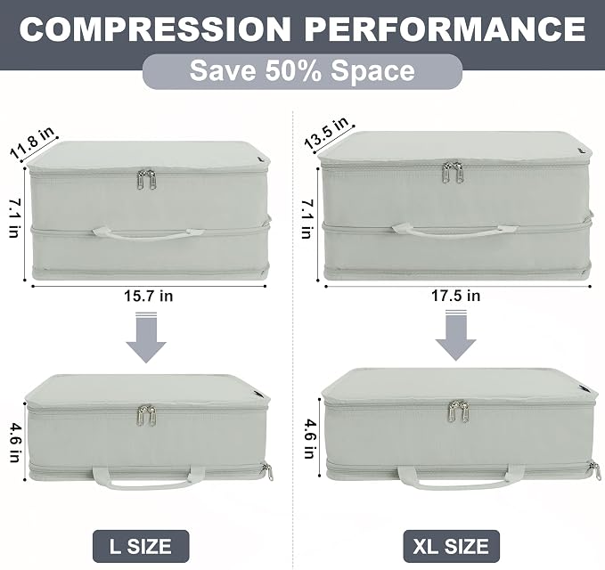 Compression Packing Cubes for Travel Essentials, 2 Pack Expandable Travel Cubes - Image 2