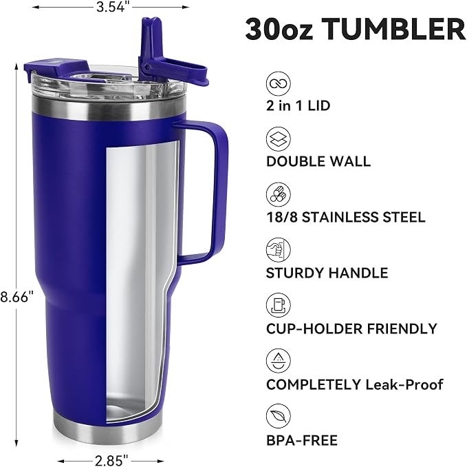 30oz Tumbler with Handle, Insulated Leak Proof Coffee Travel Mug with Straw Lid - Image 2