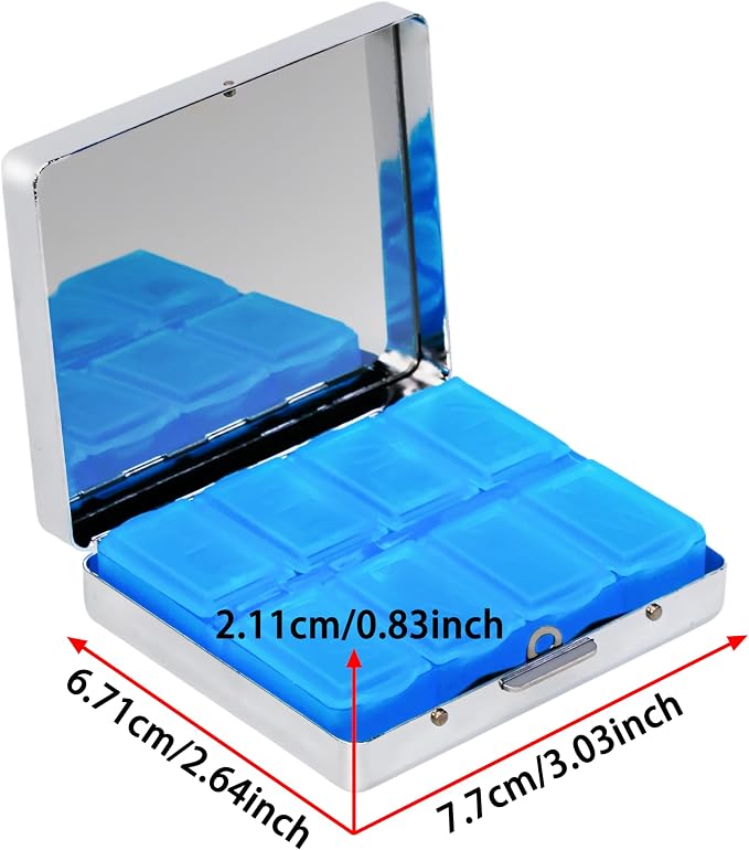 8‑Compartment Metal Pill Box Organizer – Portable Medicine Case 3″×2.6″ | - Image 4