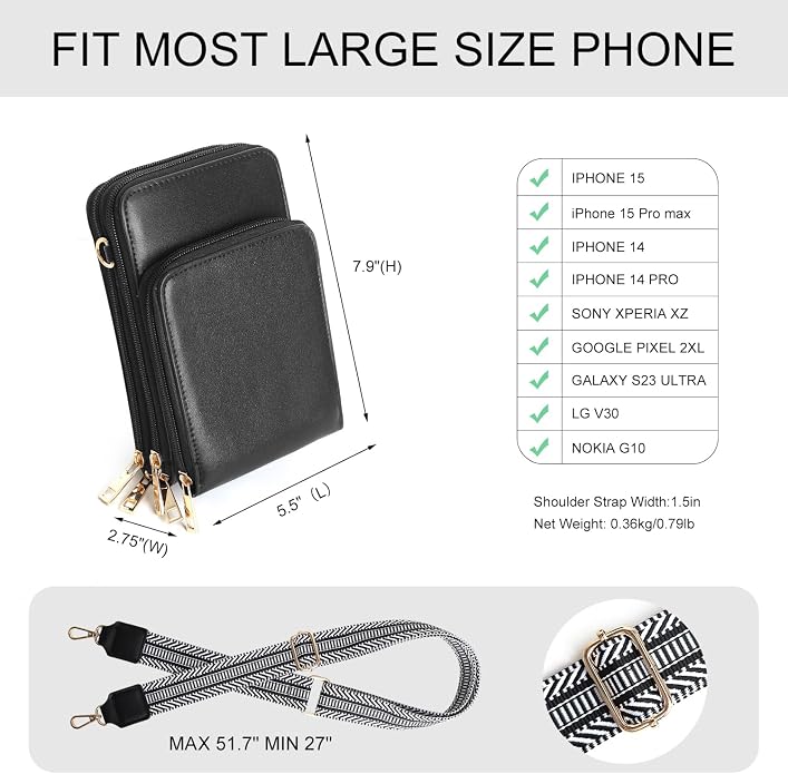 Crossbody Cellphone Purse Women Touch Screen Bag RFID Blocking Wallet Handbag - Image 5