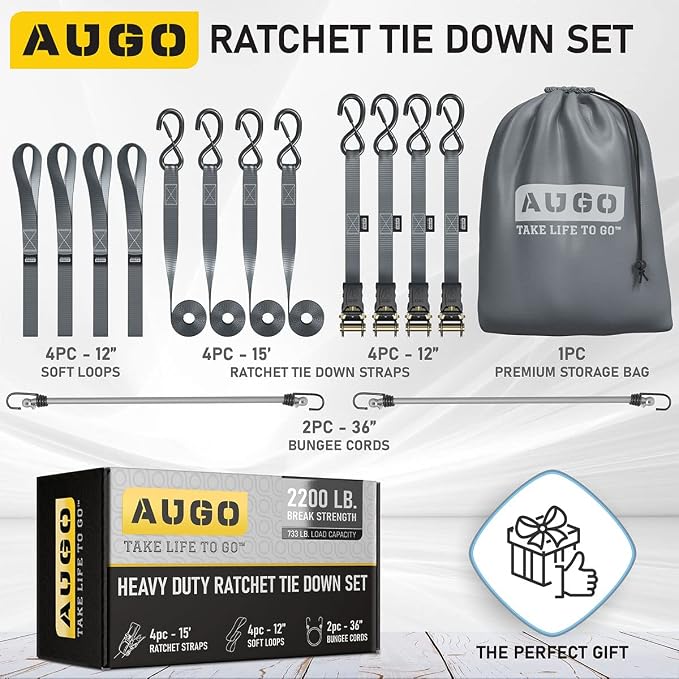 AUGO Ratchet Straps Heavy Duty 4 Pack -15 FT - 2200 LB Break Strength – - Cargo - Image 5