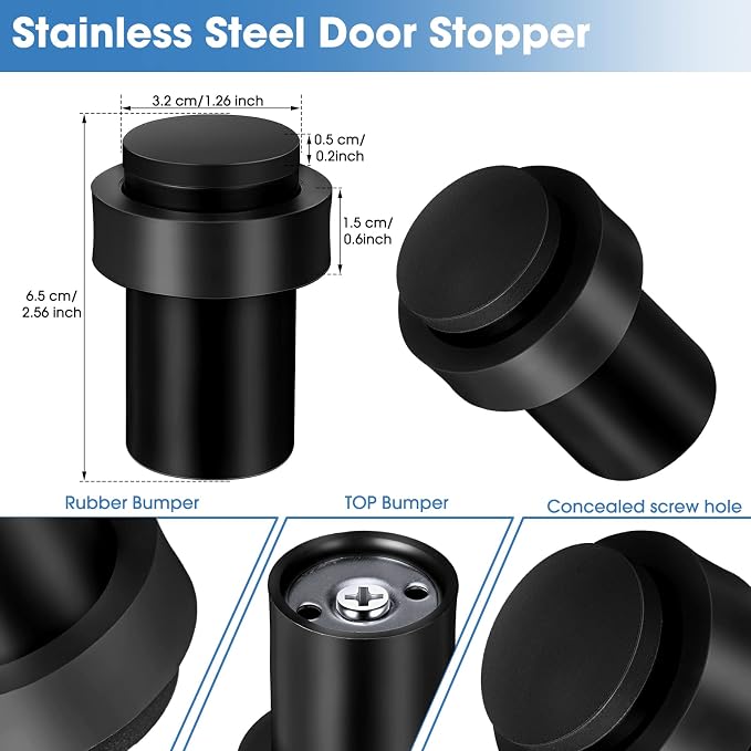 Chumia 10 Pcs Door Stopper Mounted Floor Stops Stainless Steel Cylindrical - Image 2