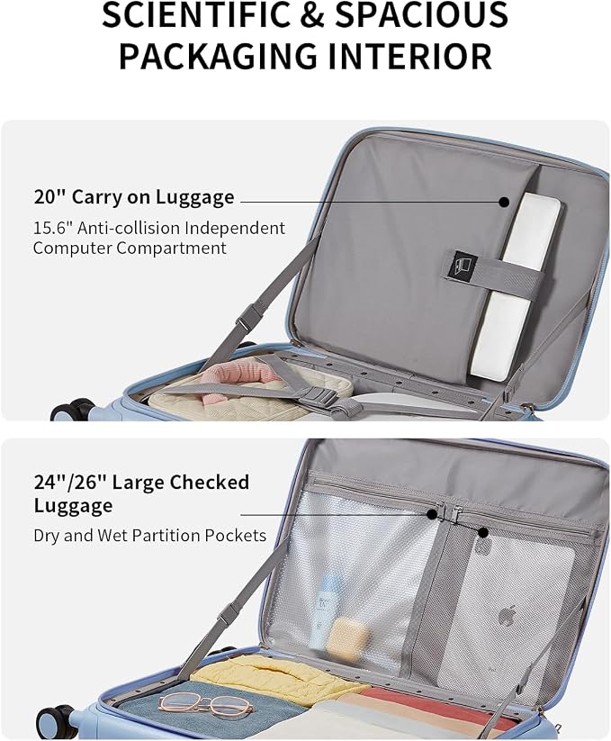 aji Expandable Top Open Carry On Luggage 22x14x9 Airline Approved, 20 Inch Hard - Image 5