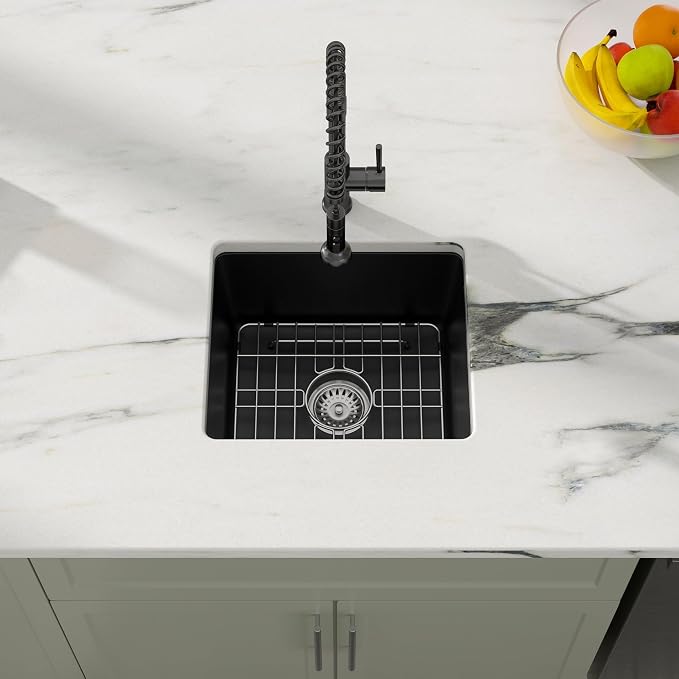 Dcolora 18 Inch Quartz Composite Black Wet Bar Sink Undermount Small Prep - Image 3