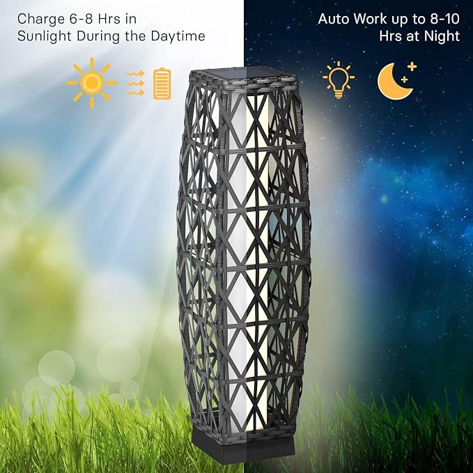 Grand patio 2-Piece Solar Outdoor Floor Lamp Solar Powered Wicker Lantern - Image 6