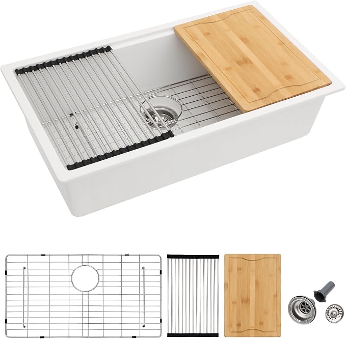 Dcolora 33 Inch White Granite Composite Kitchen Sink Workstation Undermount by Dcolora