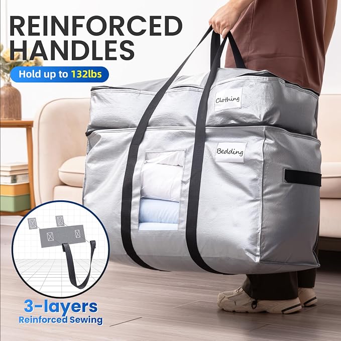 TAILI 2 Tier Extra Large Moving Bags, 2 Pack Silver Heavy Duty Totes - Image 4