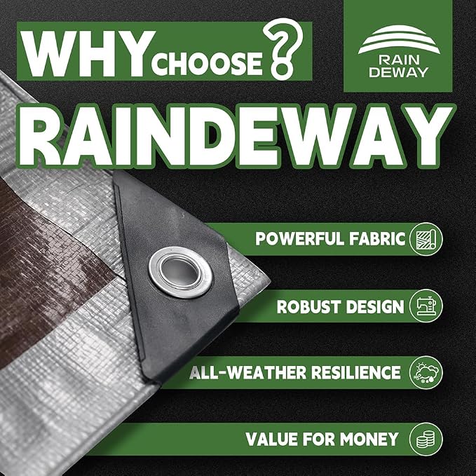 RAINDEWAY Tarps Heavy Duty Waterproof 7x7 Feet, 10Mil Multipurpose Poly Tarp - Image 2