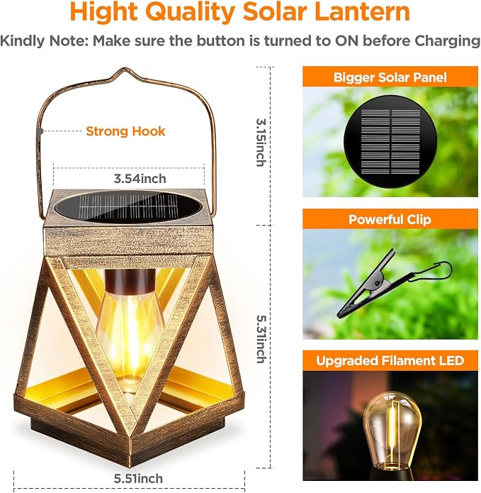 KOOPER Solar Lanterns Outdoor Waterproof, 4 Pack Upgraded Metal Hanging Solar - Image 8