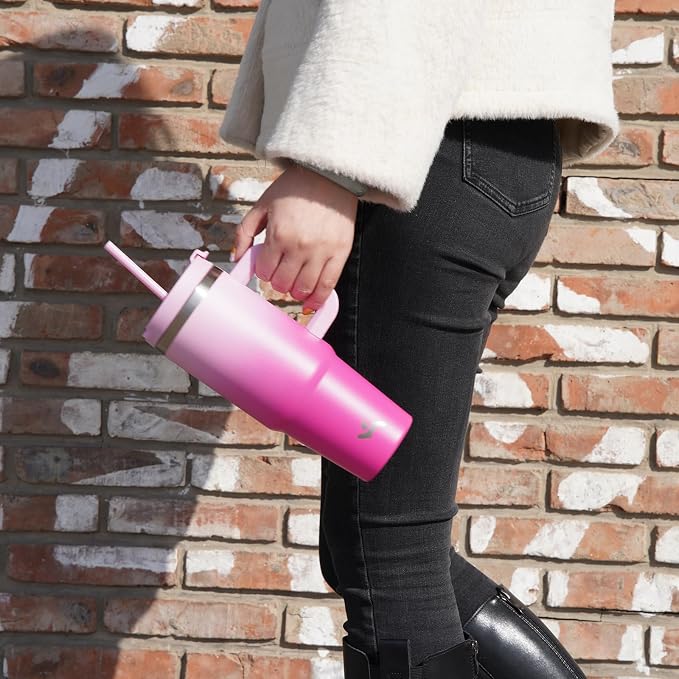 30 oz Tumbler with Handle and 2 Straws, 2 in 1 Lid Insulated Water Bottle - Image 7