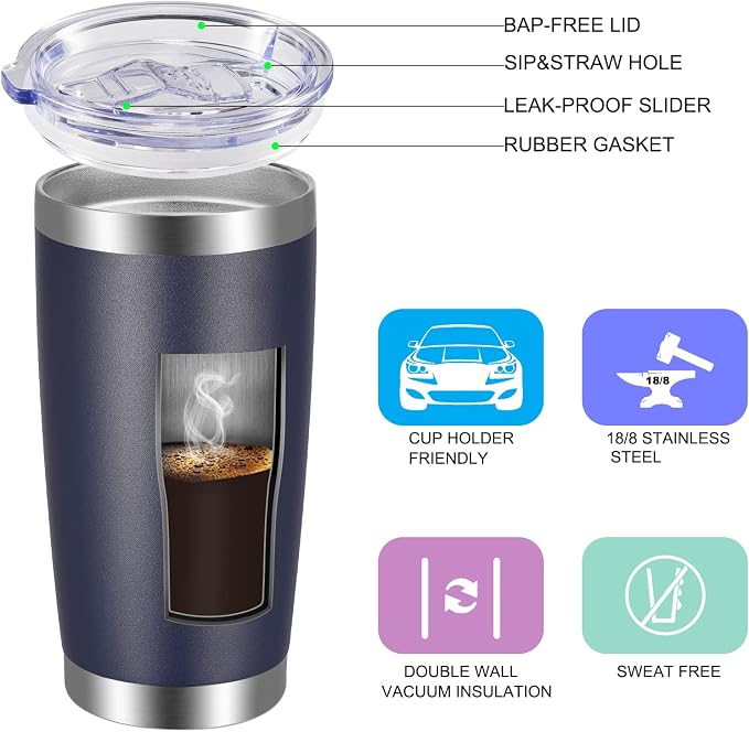 VEGOND 20oz Tumbler with Lid and Straw Stainless Steel Tumbler Cup Bulk Vacuum - Image 3
