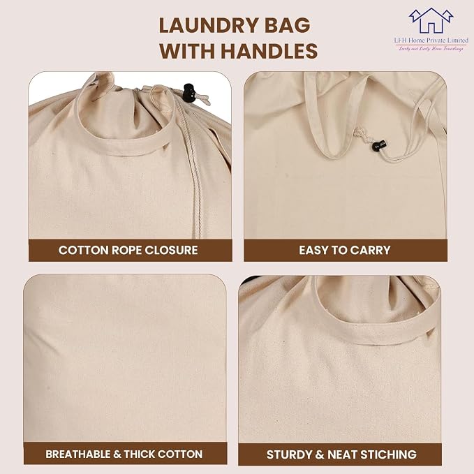 LFH Home Large Premium 100% Cotton Canvas Laundry Bag - Image 2