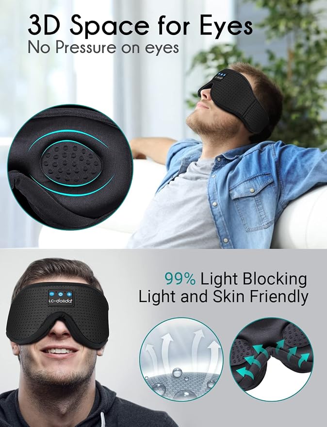 LC-dolida Sleep Mask with Bluetooth Headphones, Sleep Headphones Bluetooth - Image 3